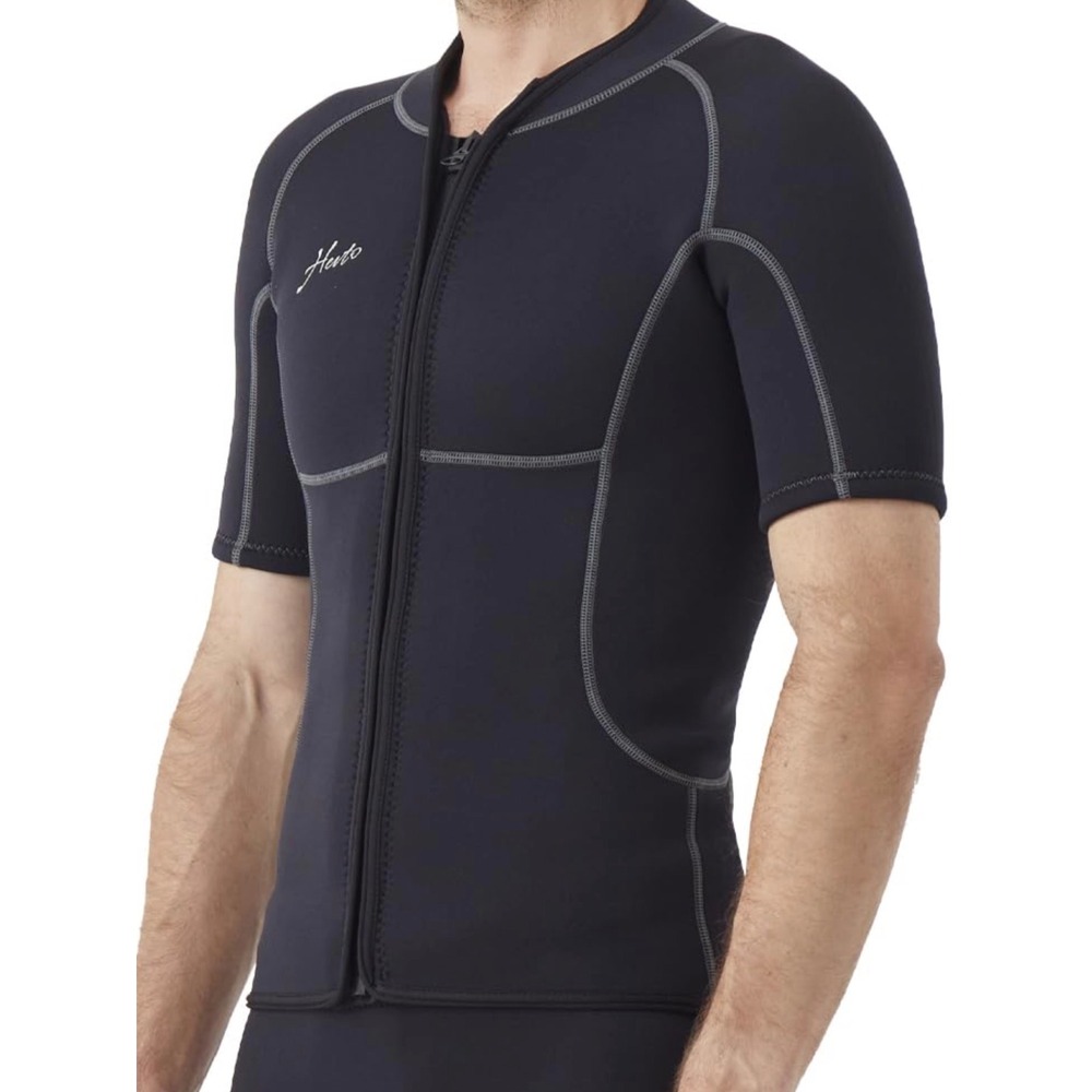 Hevto Wetsuit Top Mens L Black NEW 2mm Neoprene Short Sleeve Front Zip Jacket